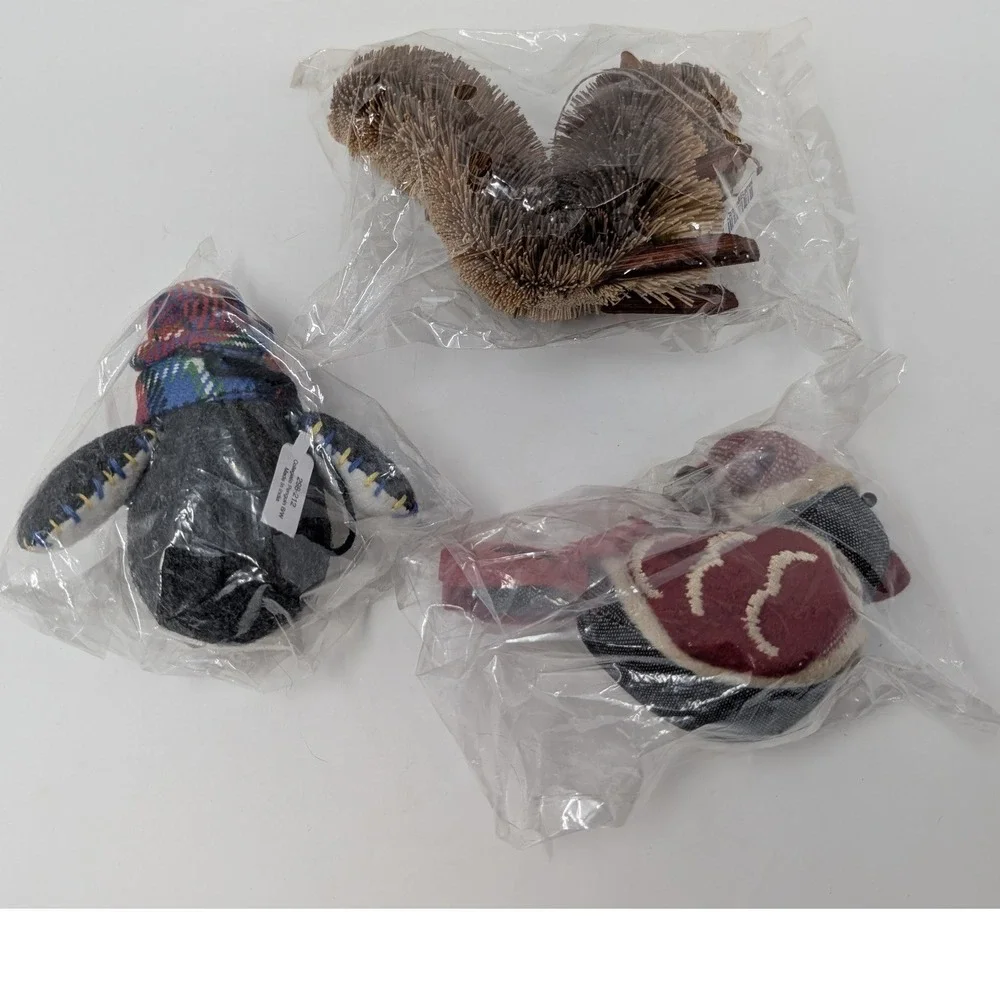 Set of 3 Vintage Crate & Barrell Christmas Ornaments Penguin Bird Squirrel NEW